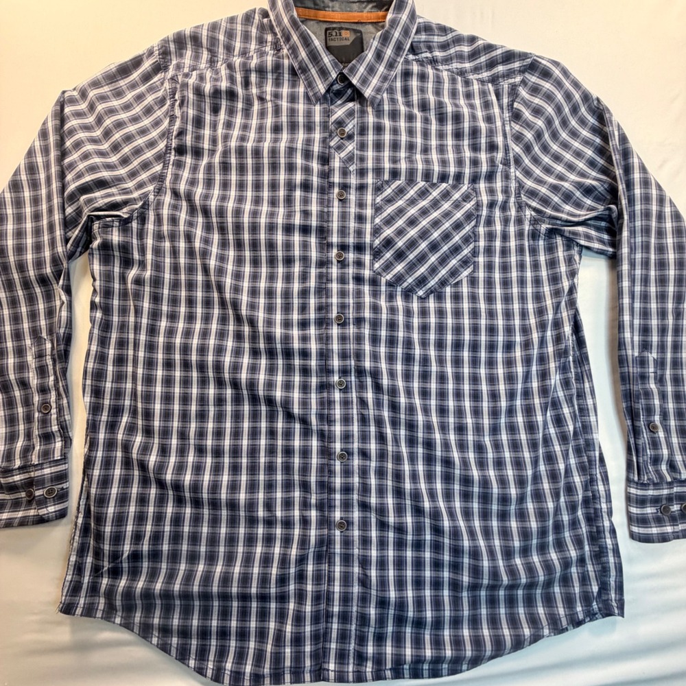 5.11 Tactical Plaid Shirt Mens‎ Large Vented Snap Button Outdoor Hiking